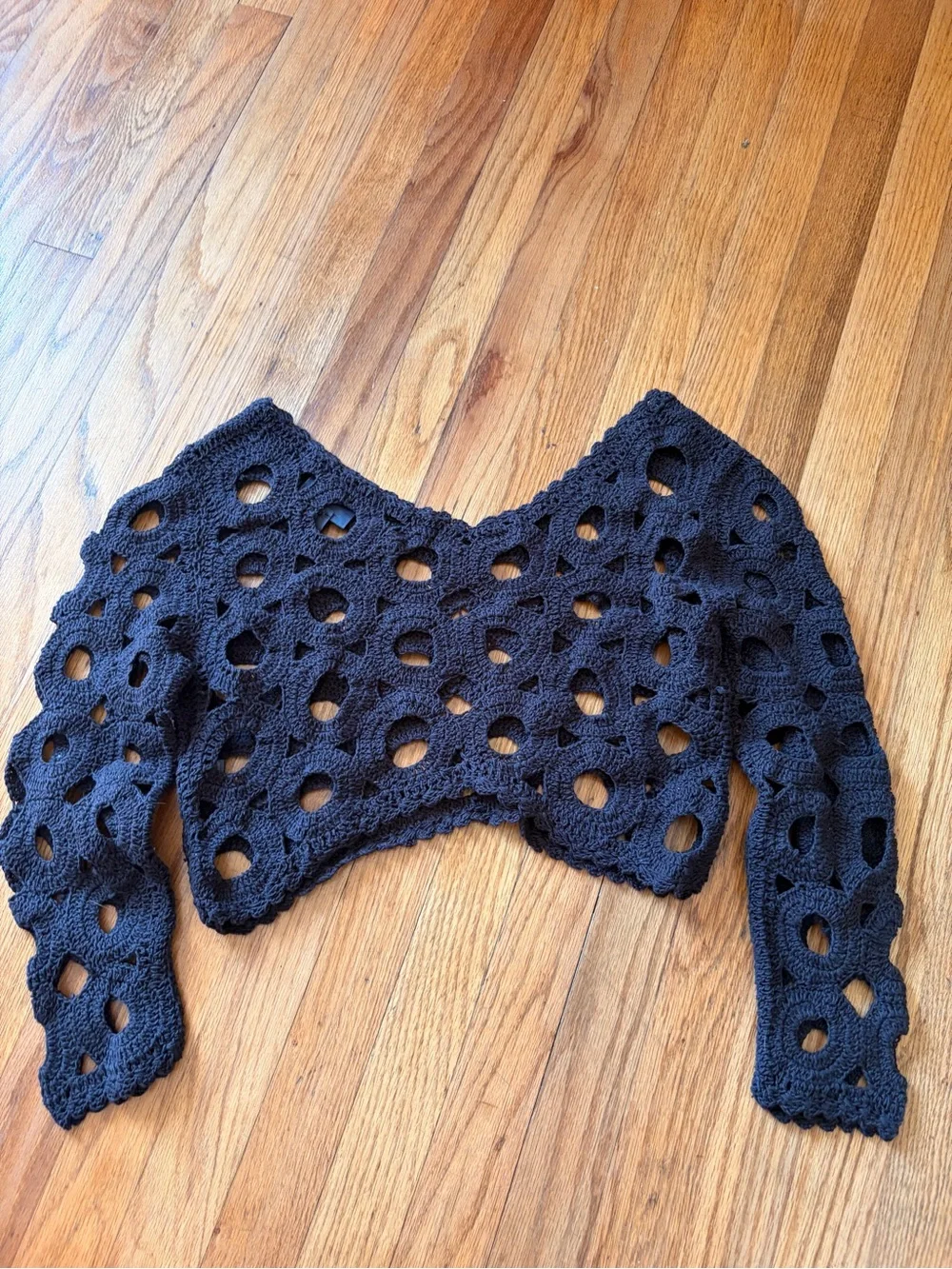Maeve Black Crochet Open-Knit V-Neck Sweater Top